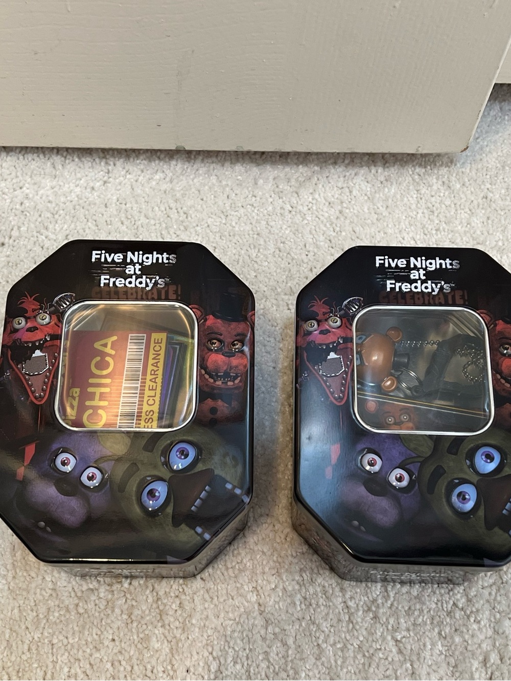 Five night at Freddy’s FNAF trading card collector lot 2 metal tins halo cards